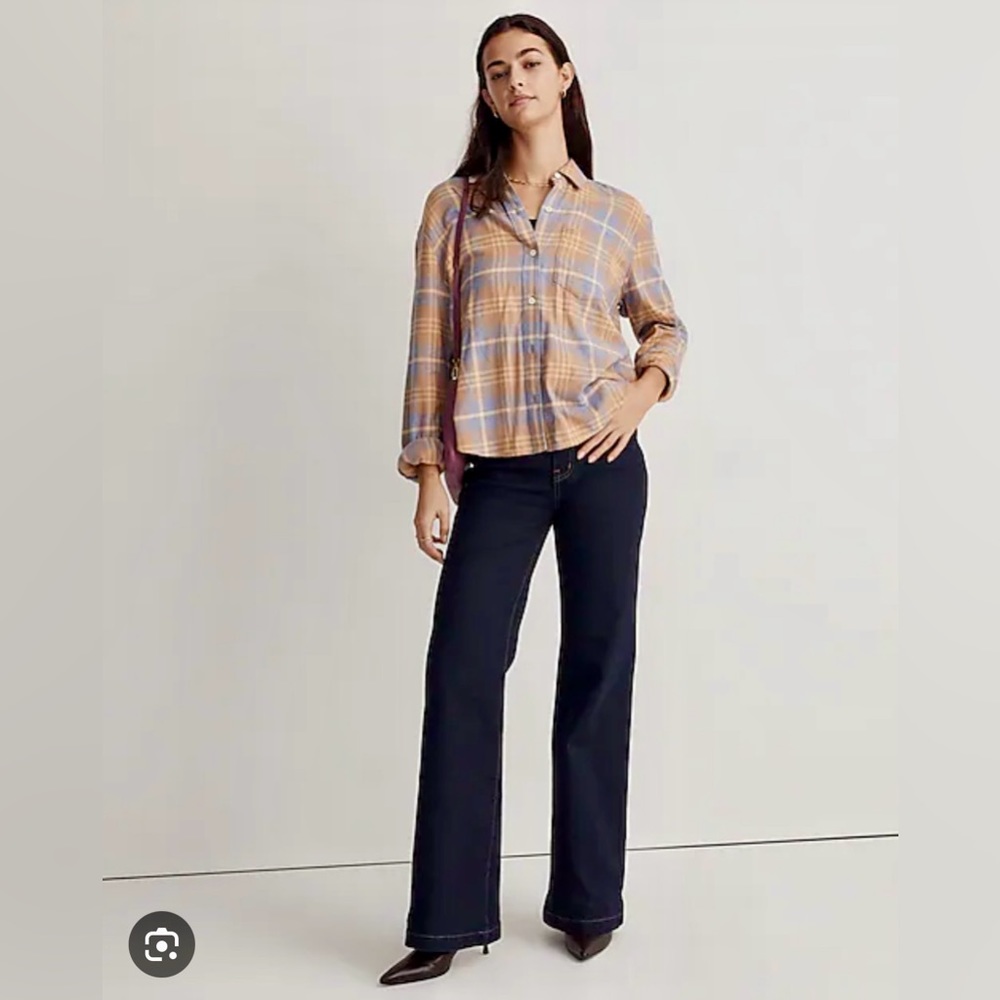 Madewell flannel oversized boyfriend shirt in plaid pink purple Size Large